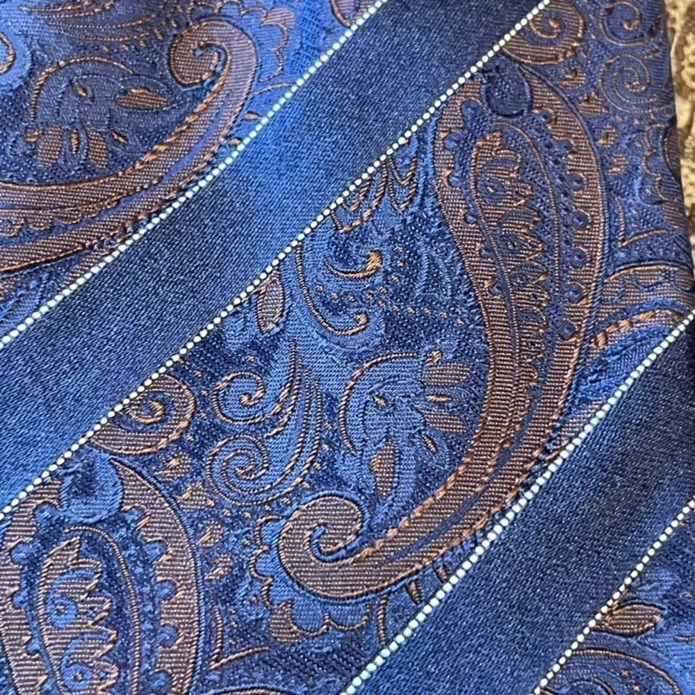 Canali Necktie Mens Navy Blue Repp Paisley Striped Silk Italy Office Wedding